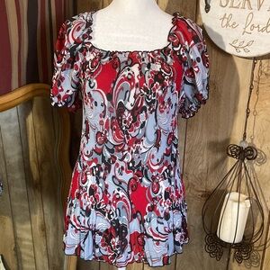 Diamond Supply Co. Red and Black Swirl Blouse